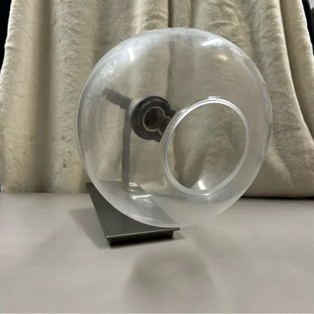 Pottery Barn Newman Sconce Large Clear Globe Light Lighting Gun Metal Silver NEW